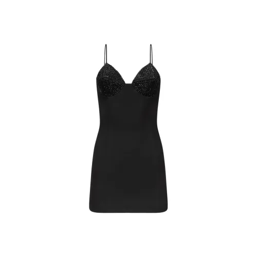AREA Crystal embellished V neck Minidress