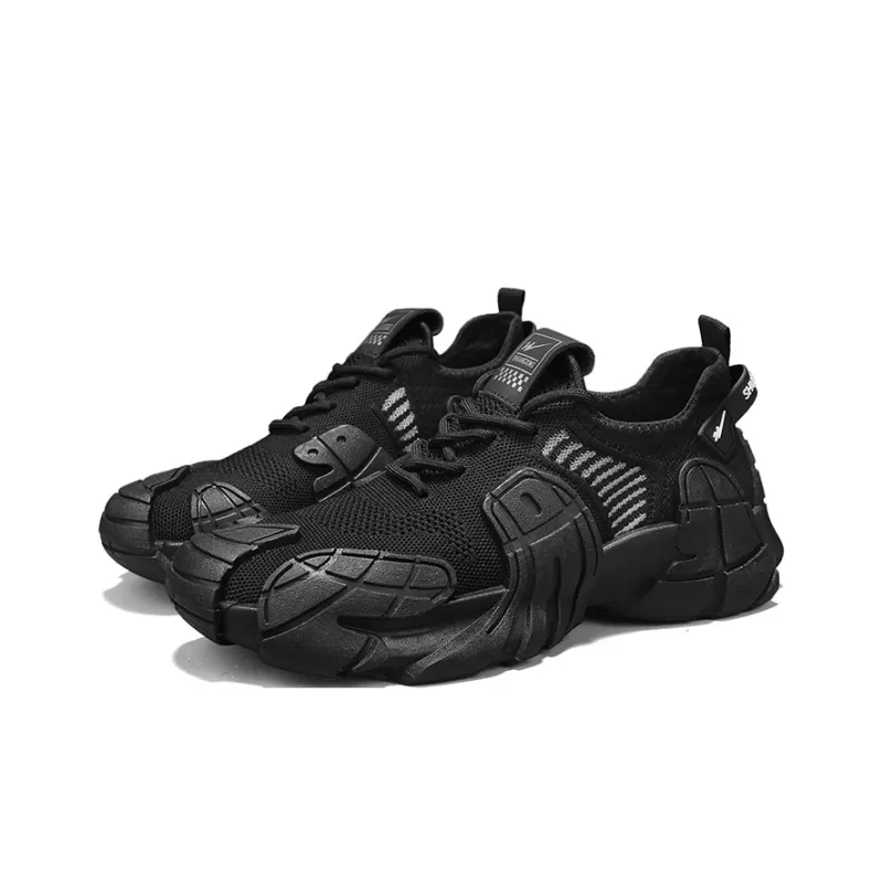 Binary Height Increasing, Lightweight, Breathable, Slip Resistant Low Top Chunky Sneakers Men's Black-2