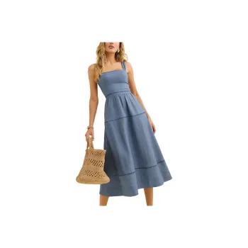 REFORMATION Everett Linen Dress Slip Dress Women's Cornflower