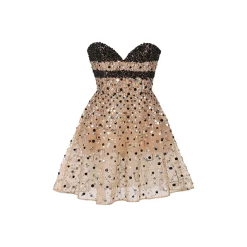 ELIE SAAB SS24 Sleeveless Dress Women's Black Gold