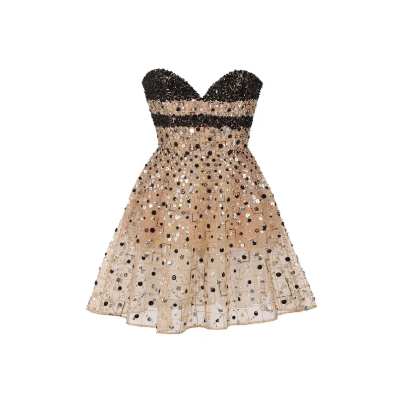 ELIE SAAB SS24 Sleeveless Dress Women's Black Gold-0