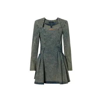 MEETLADY Long Sleeved Dresses Women's Denim Blue