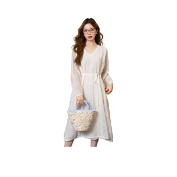 BANANA BABY Long Sleeved Dress Women's Raw White