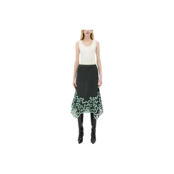 Bottega Veneta Cotton Midi Skirt With Silicone Motif Casual Long Skirt Women's Black