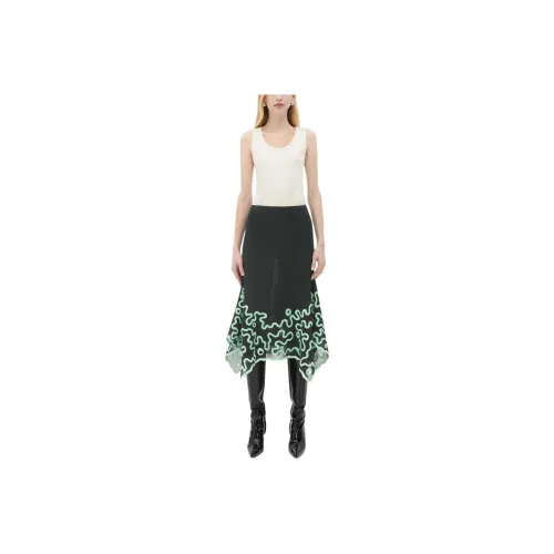 Bottega Veneta Cotton Midi Skirt With Silicone Motif Casual Long Skirt Women's Black