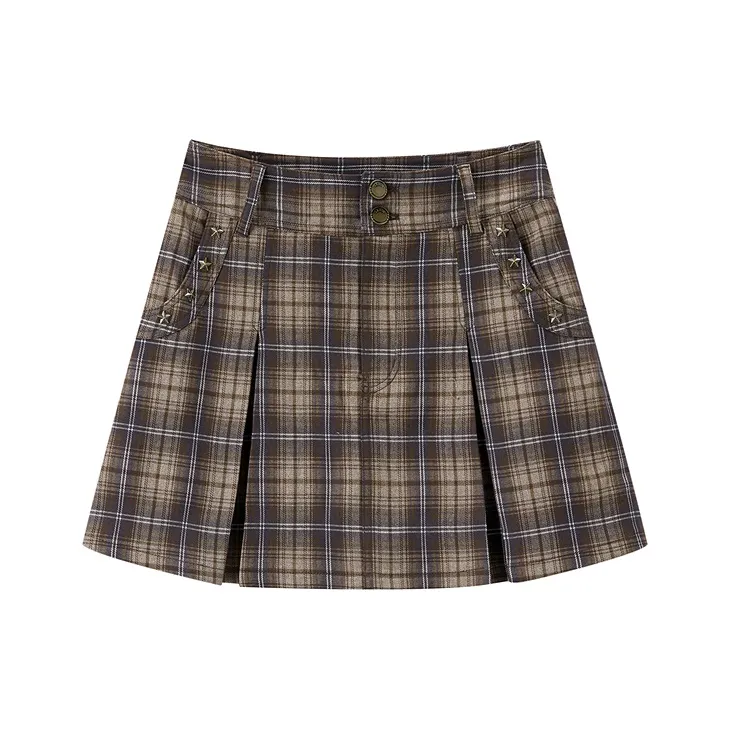 LEDIN Casual Short Skirts Women's Unisex Plaid-0