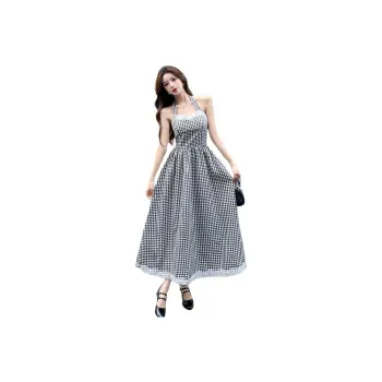 HUINIAN Slip Dresses Women's Black White Plaid
