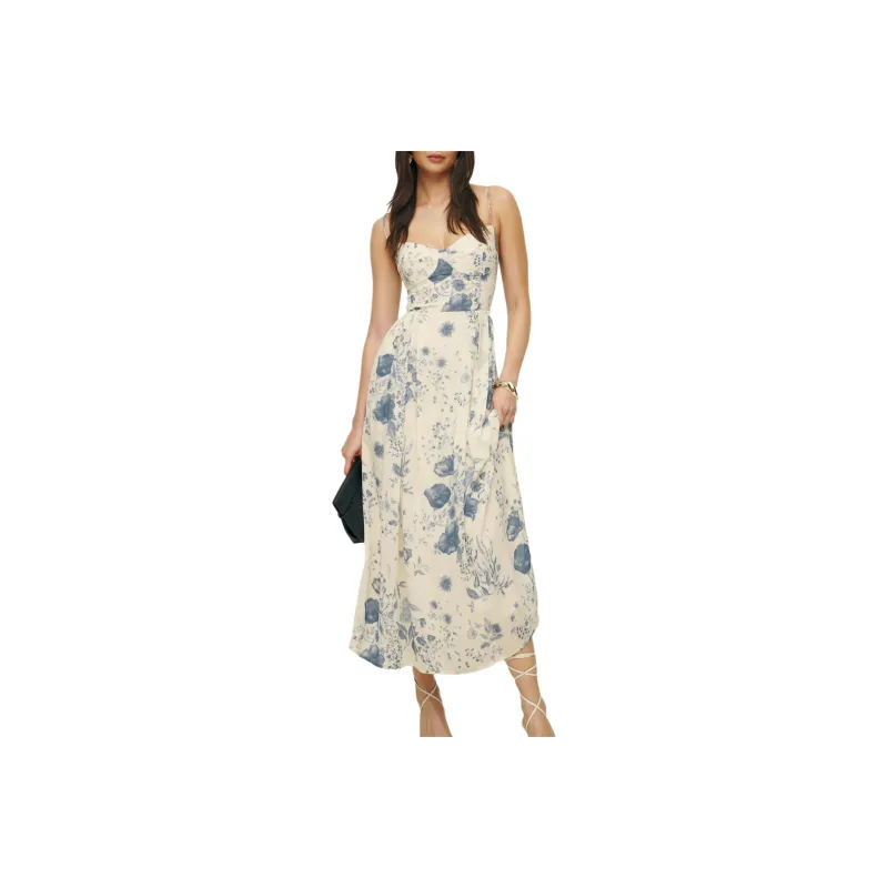 REFORMATION Jaelyn Dress Slip Dresses Women's White Base Blue Multicolor-0