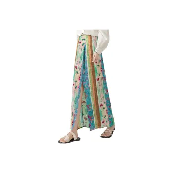 Cypress House Casual Long Skirt Women's Blue Green Stripes Flower