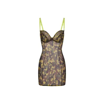 SKIMS ULTRA FINE MESH PICOT MINI DRESS Slip Dresses Women's DAFFODIL CAMO/Multicolor
