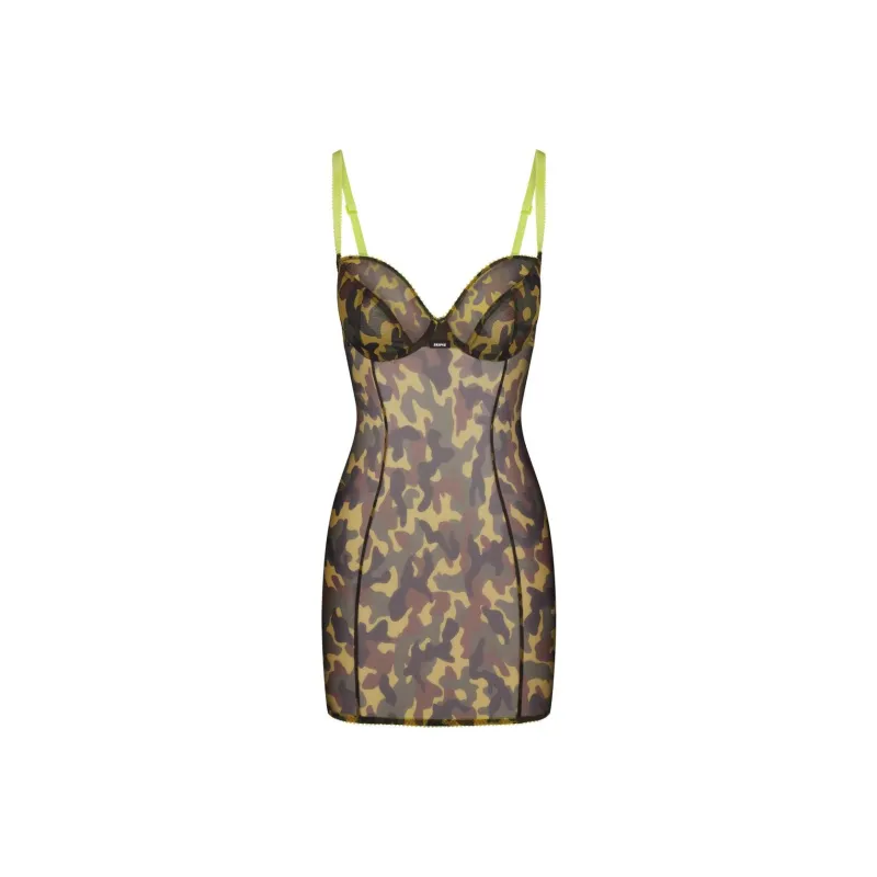 SKIMS ULTRA FINE MESH PICOT MINI DRESS Slip Dresses Women's DAFFODIL CAMO/Multicolor-0