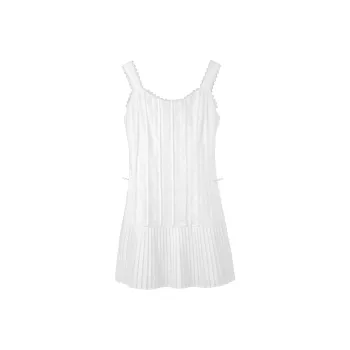 Fstudio Korean Style Elegance 100% Cotton Pleated Comfortable Slip Dress Women's White