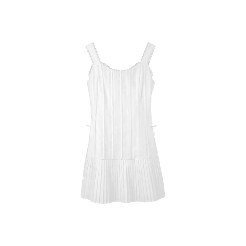 Fstudio Korean Style Elegance 100% Cotton Pleated Comfortable Slip Dress Women's White-0