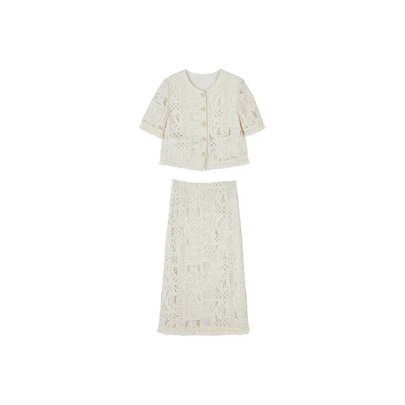 XIANGYING Skirt Set Women's Beige-0