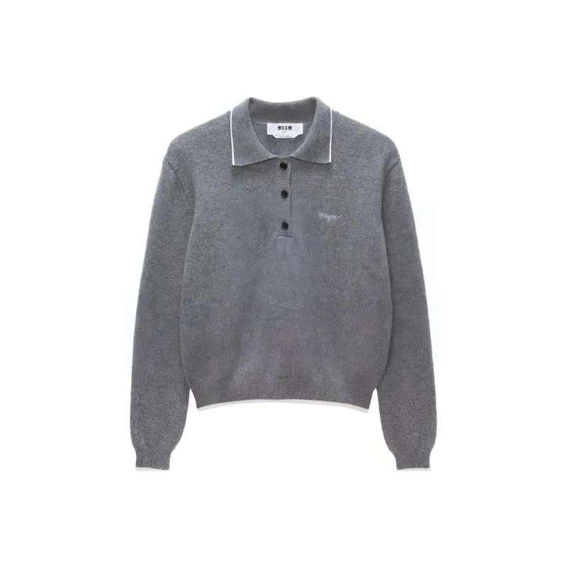 MSGM Logo Embroidered Straight Hem Knitted Polo Shirt-0