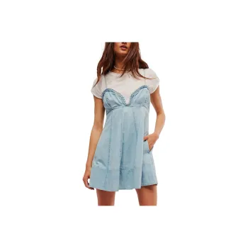 FREE PEOPLE Altura Denim Mini Dress Slip Dresses Women's Ballad Blue/Folk Ballad Blue
