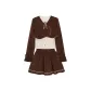 Set (Brown Coat+White Shirt+Brown Skirt)