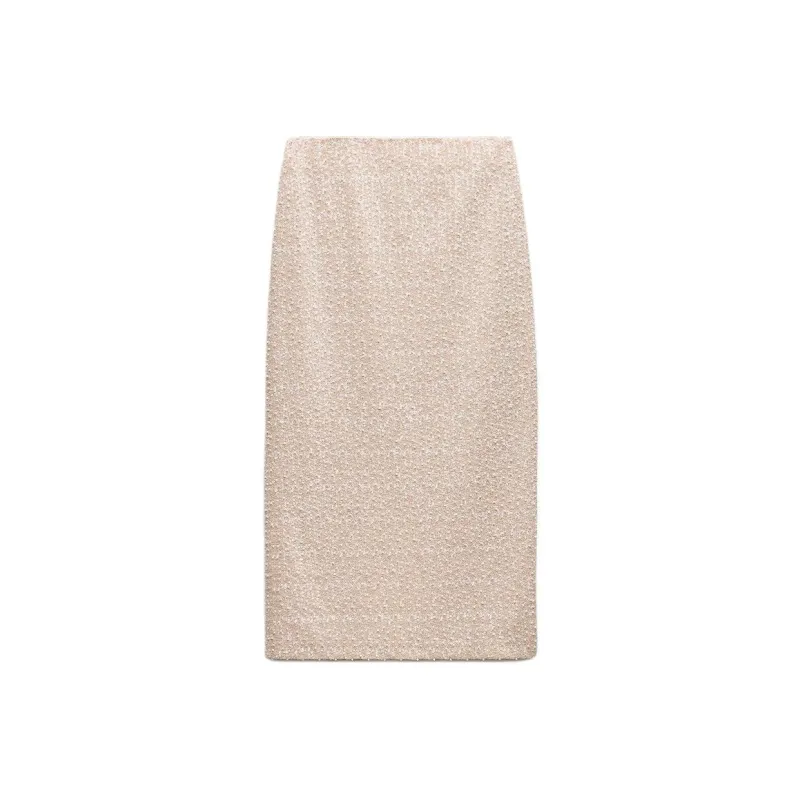 ZARA ZW Series Casual Long Skirts Women's Beige-0