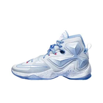 Nike Lebron 13 Anti Slip Wear Resistant High Top Basketball Shoes Men's White Blue