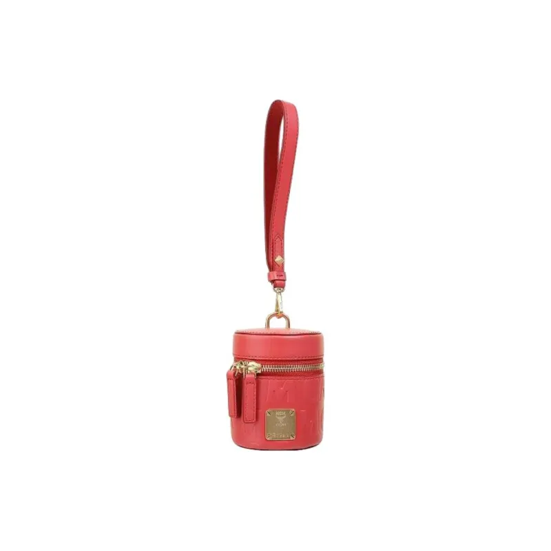 MCM Cow Leather Cylinder Bag Handbag Crossbody Bag Extra Small Women's Red-0
