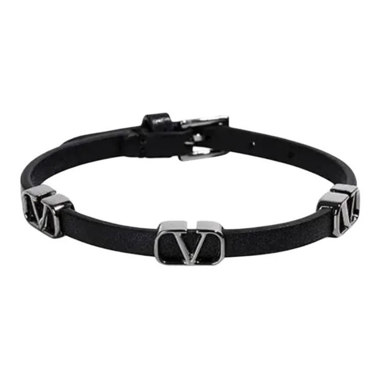 Valentino Leather Wristbands Men's Black-0