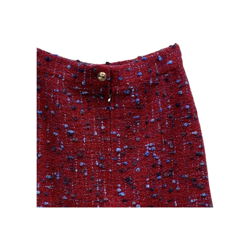 CHANEL 20K Knit Long Skirt Women's Red-2