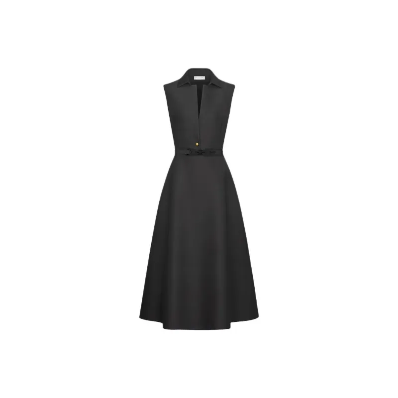 DIOR Belted Mid Length Dress Sleeveless Dress Women's Black-0