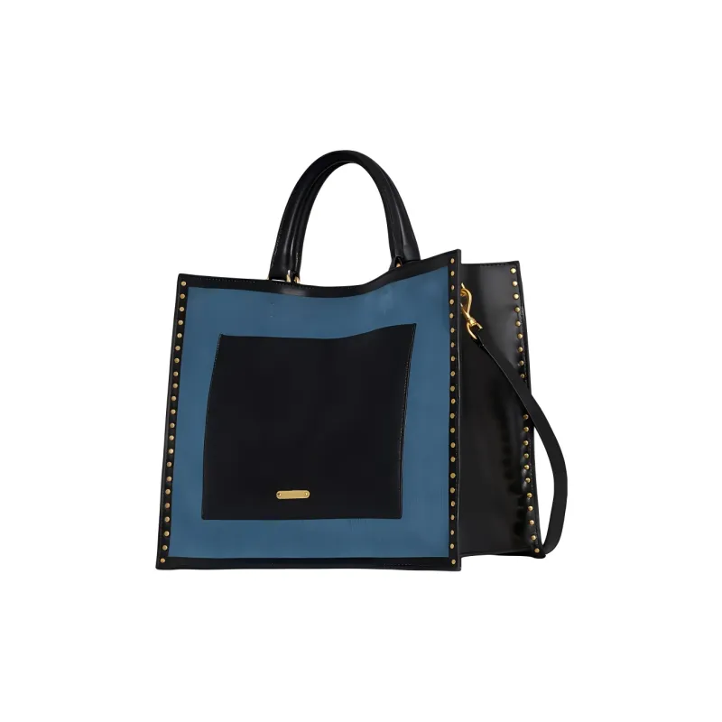 REBECCA MINKOFF Cotton Tote Bag Shopping Bag Handbag Women's Blue & Black-1