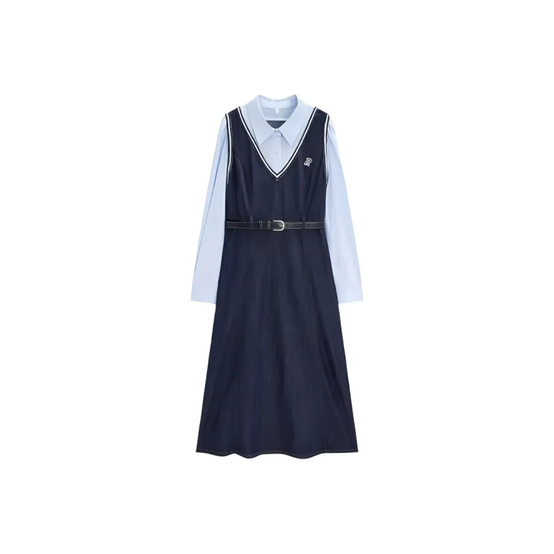 Love To Serve Long Sleeved Dress Women's Denim Dark Blue-0