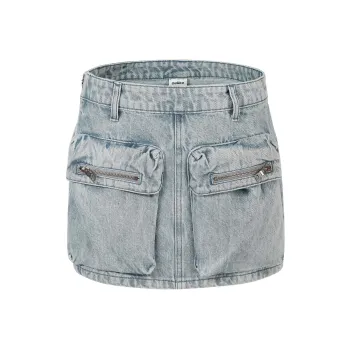 Guuka Hero Light Blue Vintage Washable Low-Rise Denim Short Skirts Women's