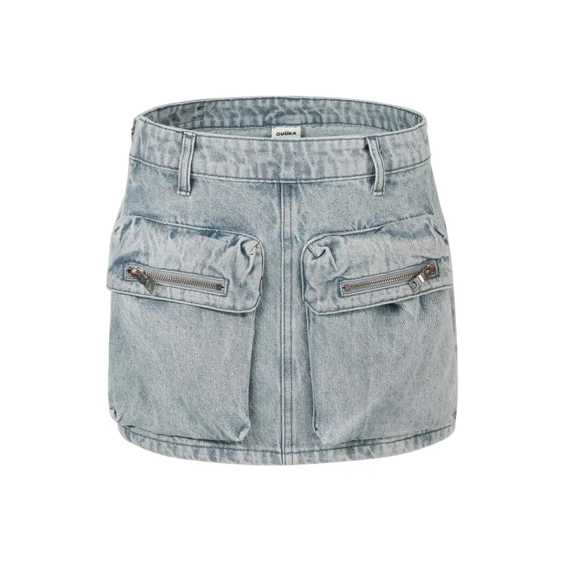 Guuka Hero Light Blue Vintage Washable Low Rise Denim Short Skirts Women's-0