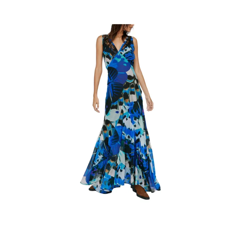 NASTY GAL Butterfly Applique Strappy Maxi Dress Sleeveless Dress Women's Blue-0