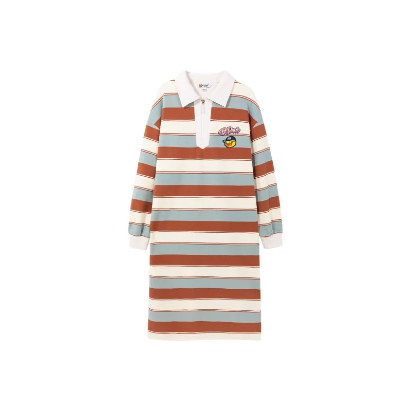 B.Duck Long Sleeved Dresses Women's Orange Stripes-0