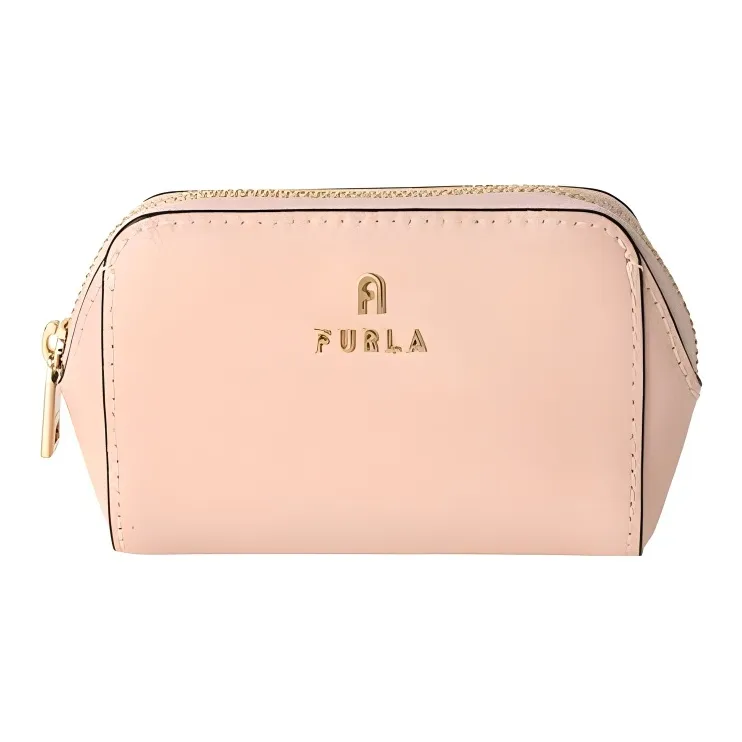 Furla Brava Camelia Leather Clutch Makeup Bag Small Size Women's Pink-0