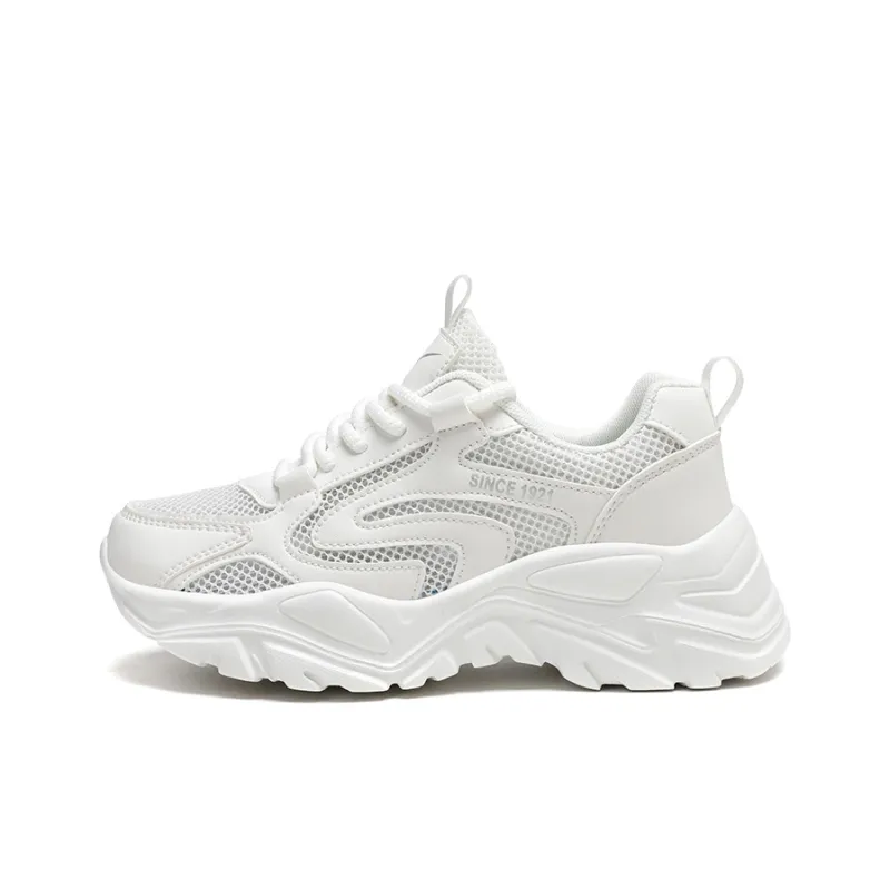 Binary Height Increasing, Lightweight, Breathable, Slip Resistant Low Top Chunky Sneakers Women's White-0