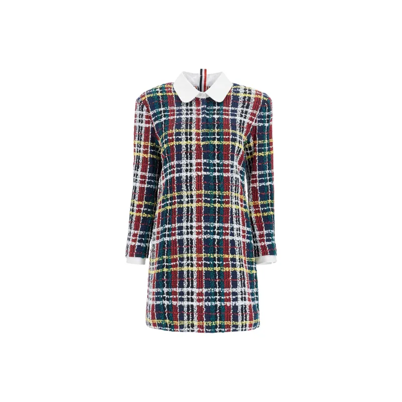 THOM BROWNE Tartan Tweed Mini Sheath Dress-0