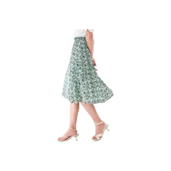 XIANGYING Casual Long Skirts Women's Apple Green