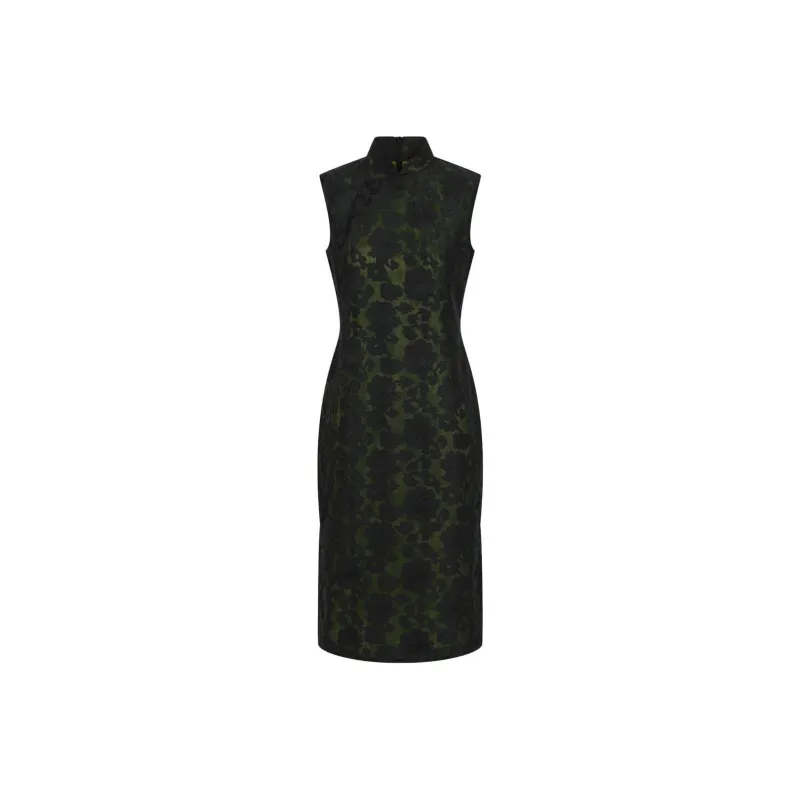 Shanghai Tang Floral lattice Silk Qipao Dress-0