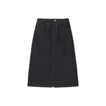 OVV Casual Long Skirts Women's Navy Blue Solid Color A9