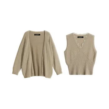 CPAURA Casual Suits Women's Khaki Coat With Tank Top