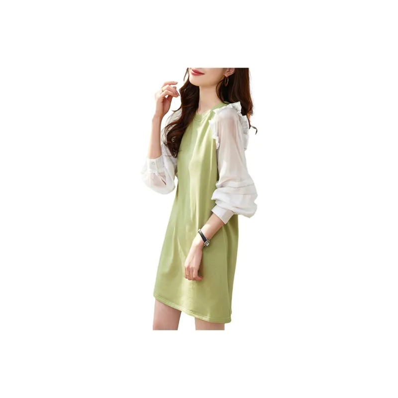 【dme】 Long Sleeved Dresses Women's Avocado Green-0