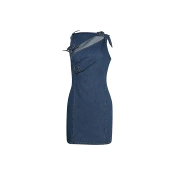 COPERNI Denim Asymmetric Flower Mini Dress 'Blue'