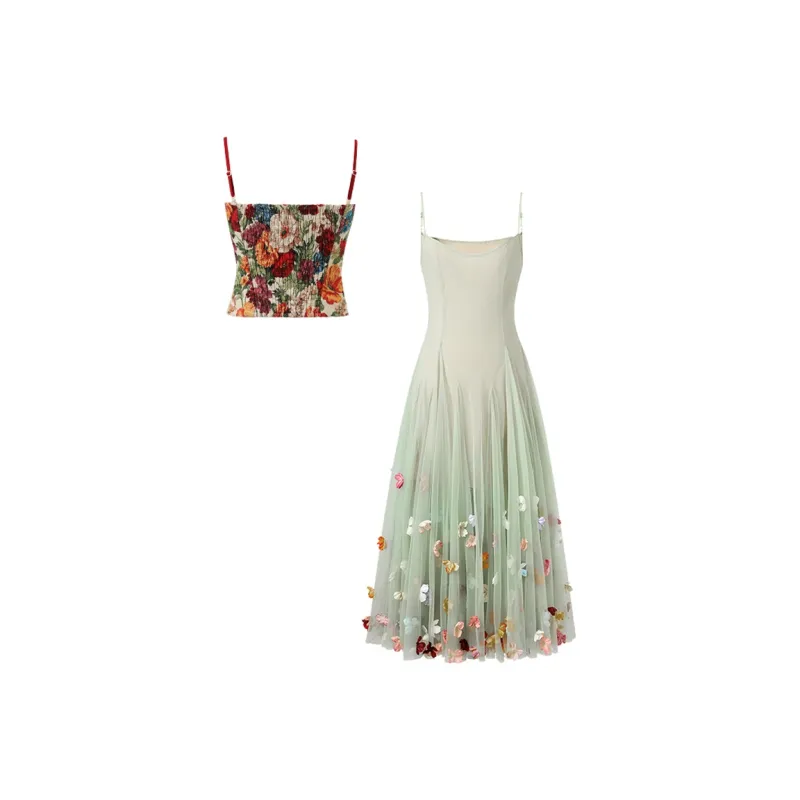 ACAINES Skirt Set Women's Green Floral-1
