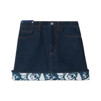 Burberry Japanese Rose Printed Denim Mini Skirt
