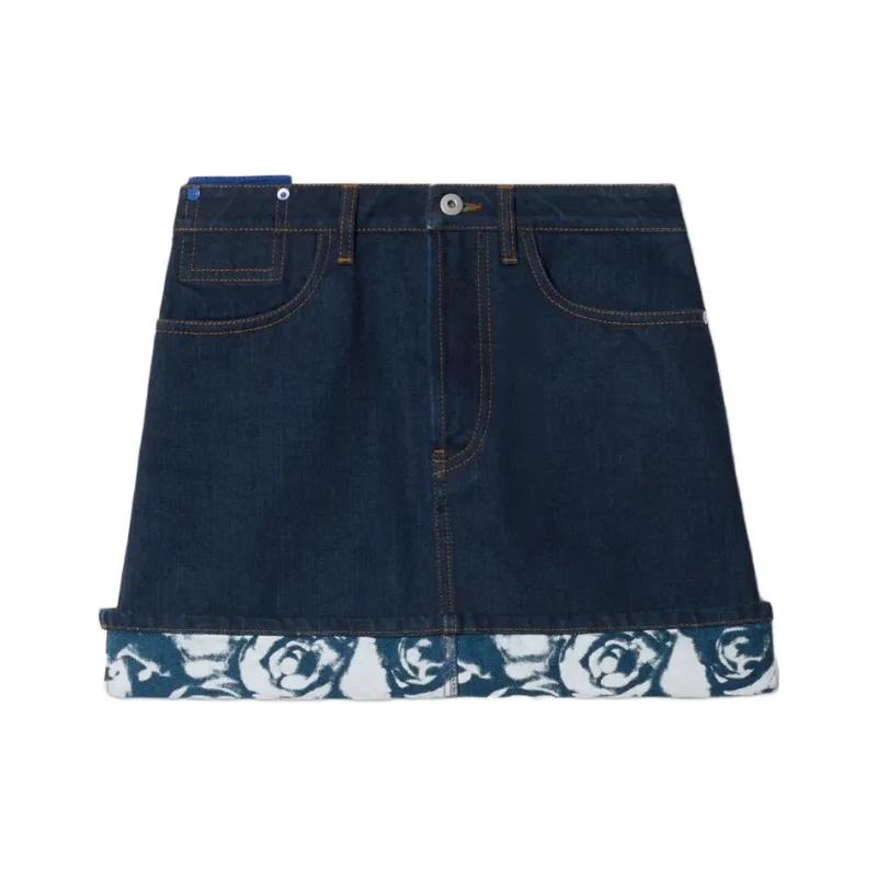 Burberry Japanese Rose Printed Denim Mini Skirt-0