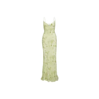 PRINCESS POLLY Lauraline Maxi Dress Slip Dresses Women's Green Floral/Green Flowers
