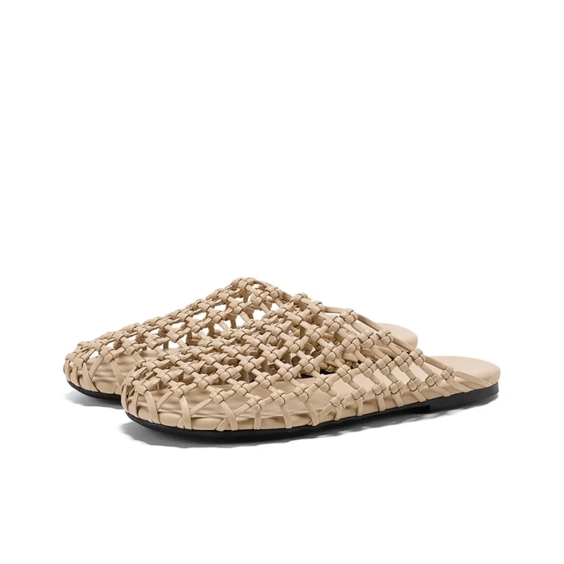 GG CC Rubber Sole Woven Abrasion Resistant Closed Toe Slippers Women's-6