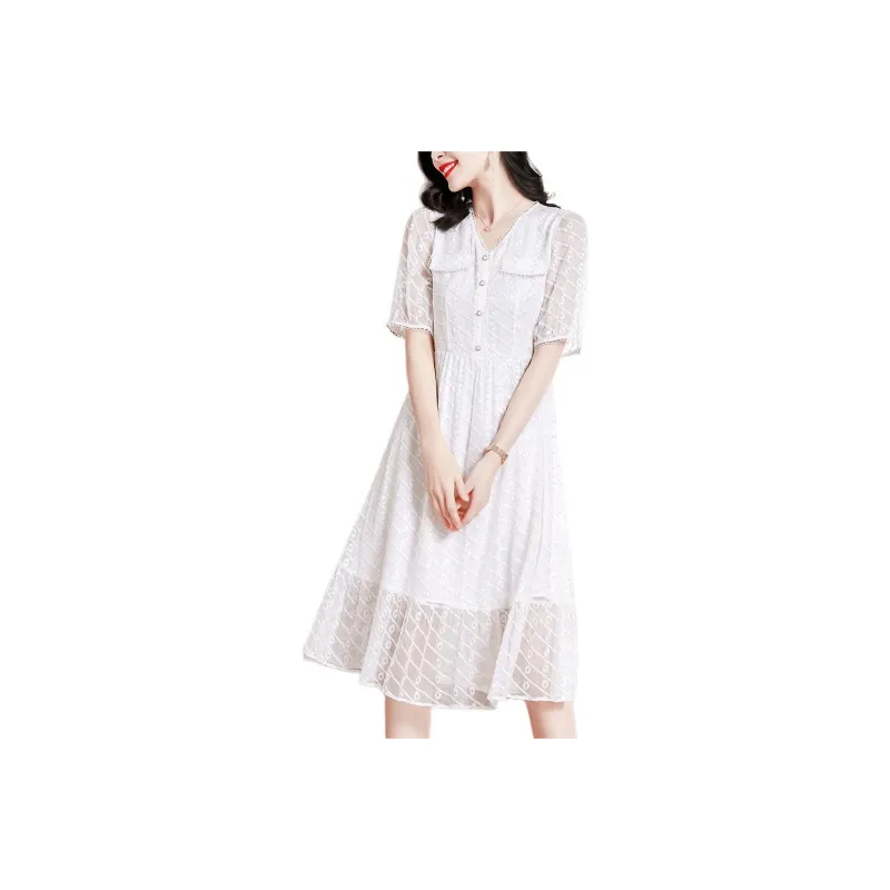 Ink Beauty Short Sleeved Dresses Women's White-0