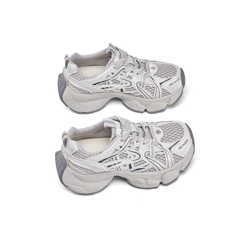 La Chapelle Anti Slip Wear Resistant Low Top Chunky Sneakers Women's Gray-3