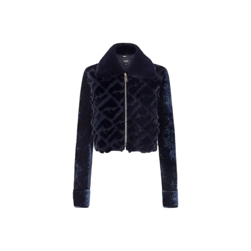 FENDI Leather Jackets Women's Dark Blue-0